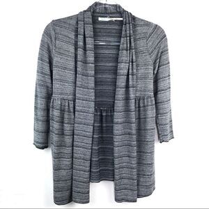 Kimchi Blue Gray Striped 3/4 Sleeve Open Front Cardigan Sweater Small